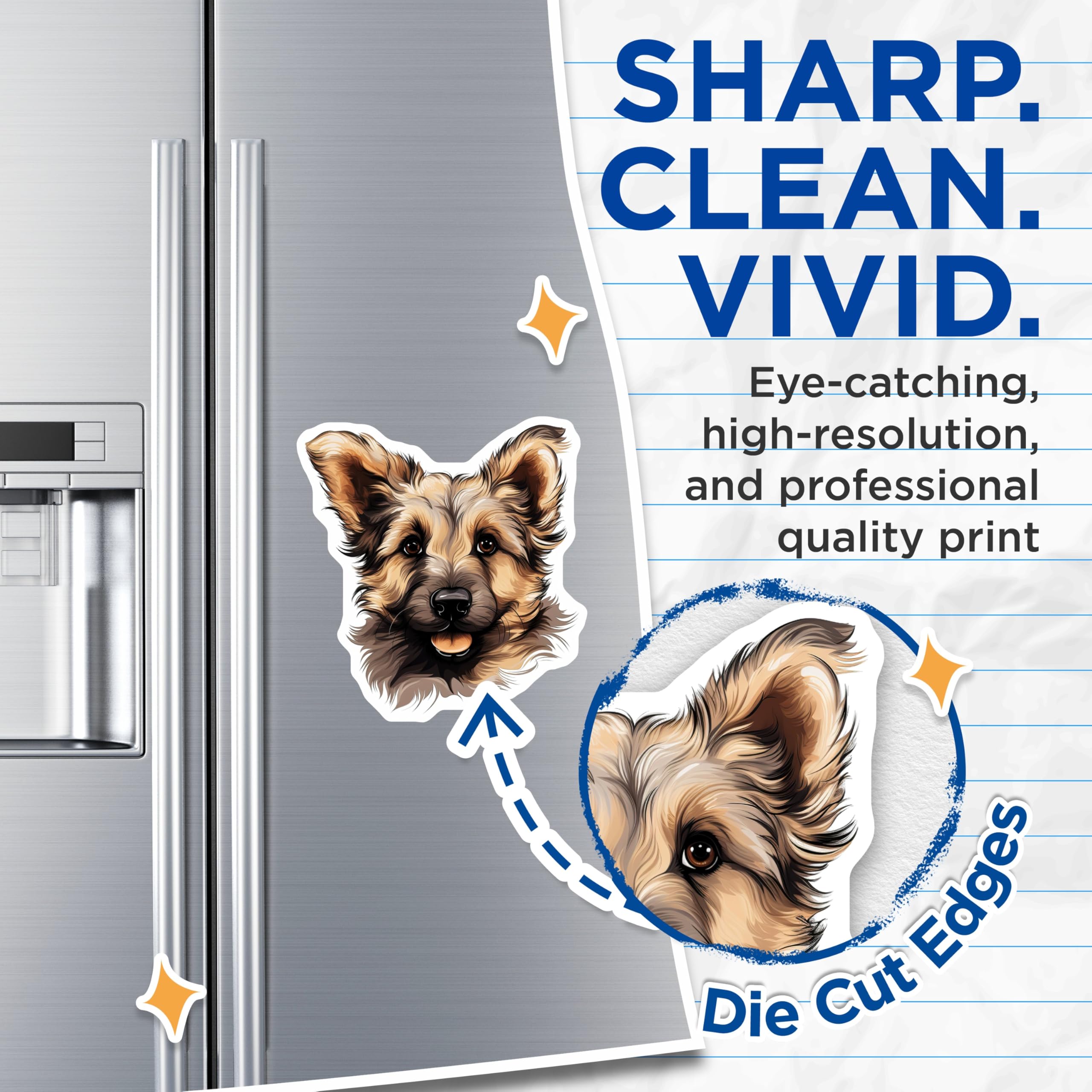(2 Pack) German Shepherd Puppy Magnets - Adorable Dog Decor - Refrigerator Locker Accent - 5 Inches On Longest Side - Thick Durable Magnet - Made in USA - MAG24527
