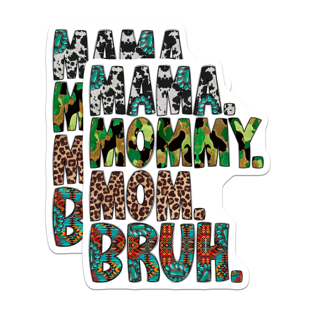 (2 Pack) Mama Mommy Mom Bruh Magnets - Funny Western Mama - Cow Print Leopard Camo Decor - 5 Inches On Longest Side - Thick Durable Magnet - Made in USA - MAG25480