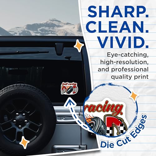(2 Pack) Best Racing Dad Stickers - Car Racing Enthusiast - Cool Dad for Car Lovers - 5" On Longest Side - Sticks to Smooth Flat Surfaces - Made in USA - BMCS7491