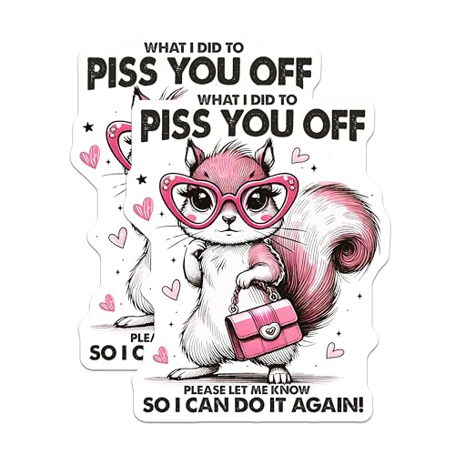 (2 Pack) Piss You Off Funny Squirrel Stickers - Cute Animal Cartoon Stickers - Humorous Quote Stickers - 5" On Longest Side - Sticks to Smooth Flat Surfaces - Made in USA - BMCS4053
