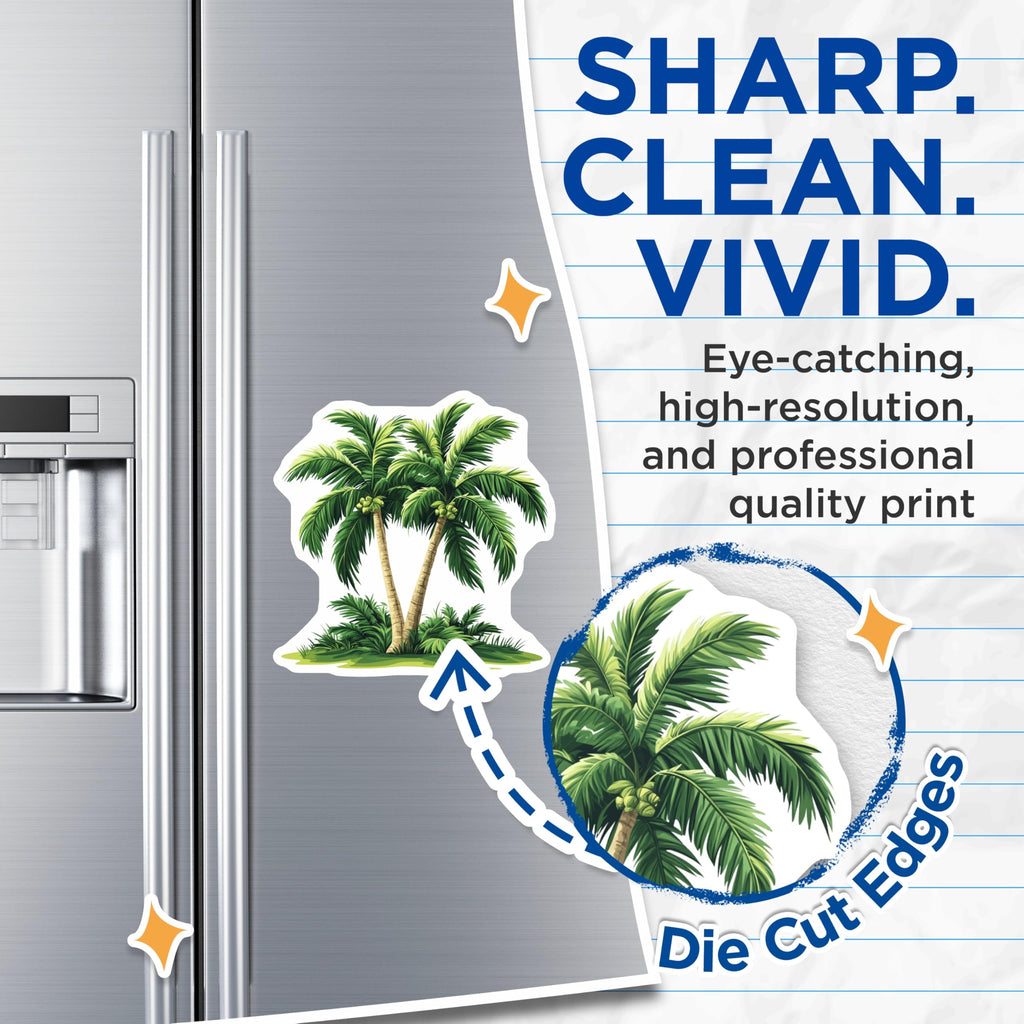 (2 Pack) Tropical Palm Tree Magnets - Island Paradise Scene - Coastal Home Decor Magnets - 5 Inches On Longest Side - Thick Durable Magnet - Made in USA - MAG23313