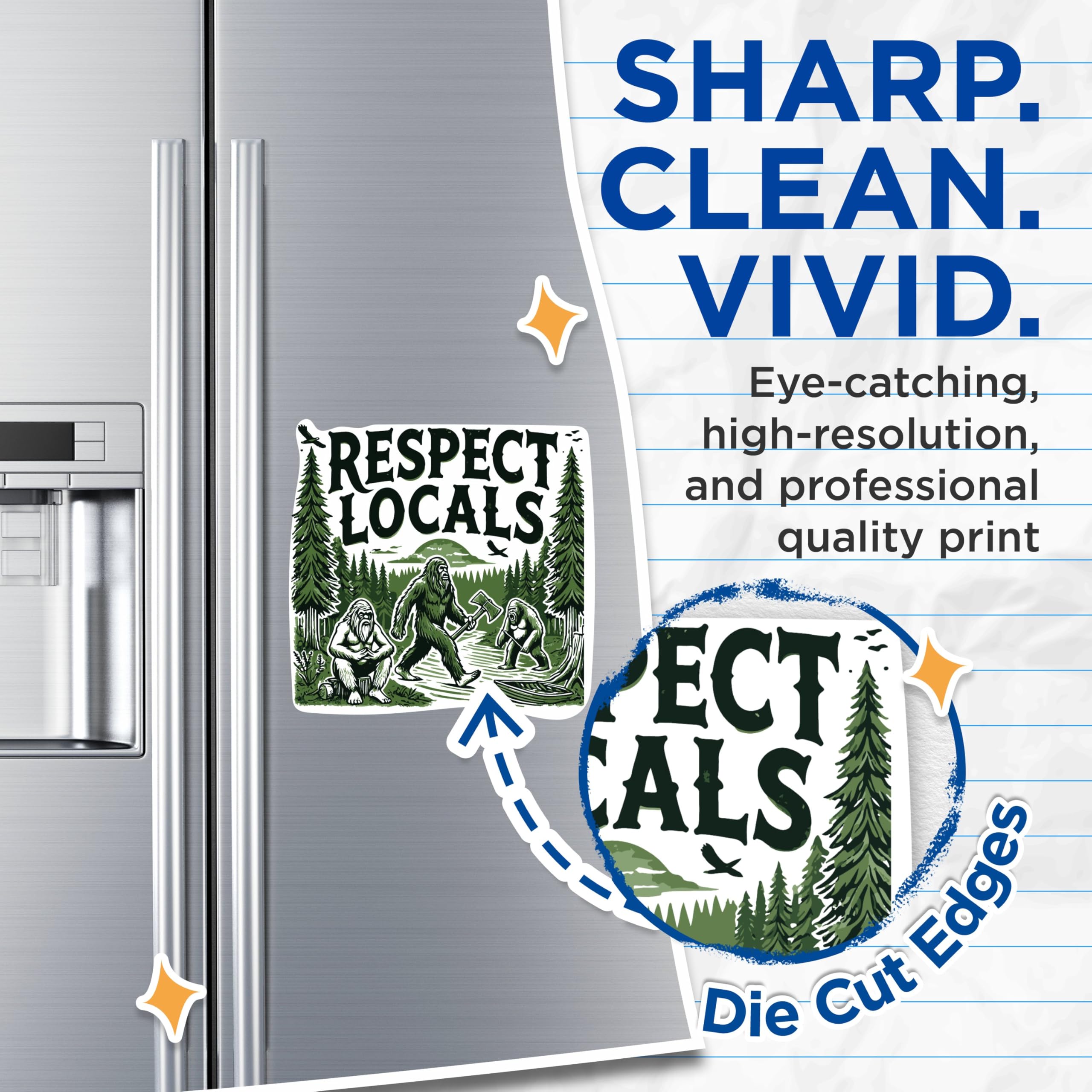 (2 Pack) Respect Locals Magnets - Funny Bigfoot Sasquatch Neanderthal Magnets - 5 Inches On Longest Side - Premium Magnet - for Cars, Refrigerators, Toolboxes - Made in USA - MAG2096