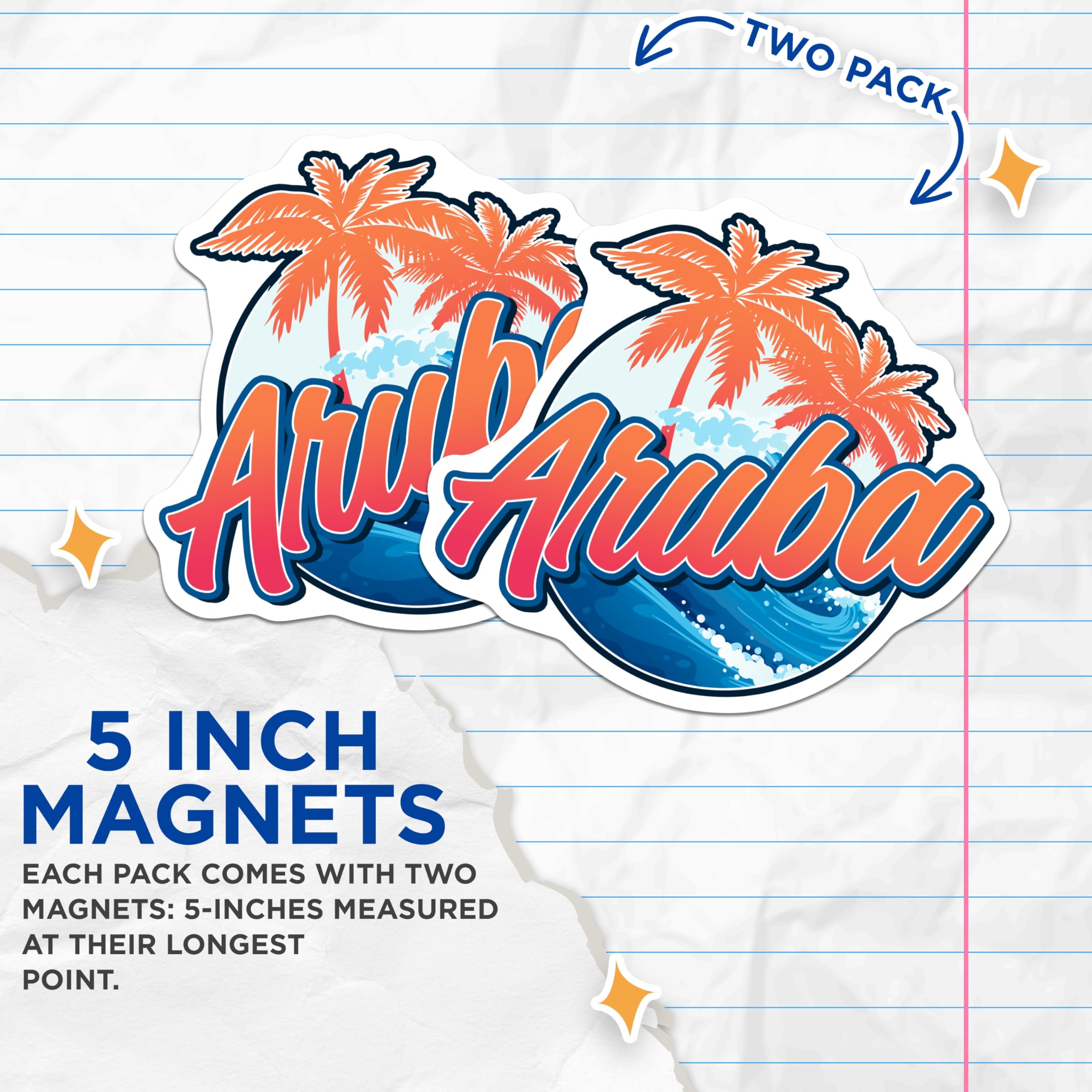(2 Pack) Aruba Magnets - Island Vacation - Tropical Decor Fridge Magnets - 5" On Longest Side - Premium Magnet - for Cars, Refrigerators, Toolboxes, Lockers - Made in USA - MAG17725