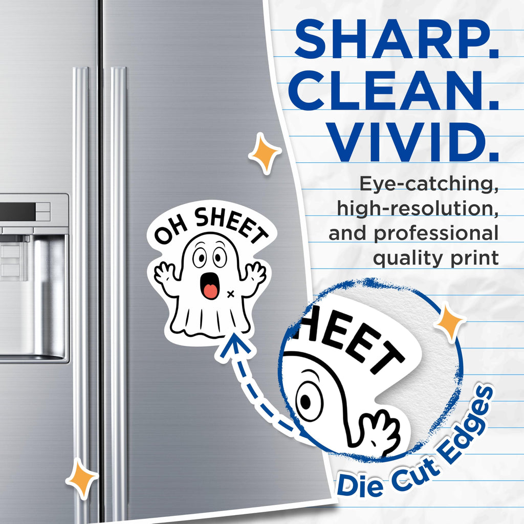 (2 Packs) Oh Sheet Funny Ghost Pun Magnets - Halloween Inspired Ghoul Magnets - 5 Inches On Longest Side - Premium Magnet - for Fridges, Toolboxes, Cars - Made in USA - MAG2309