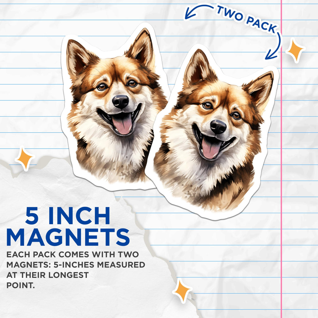 (2 Pack) Happy Dog Magnets - Smiling Shiba Inu Art - Pet Lover Refrigerator Decor - 5 Inches On Longest Side - Thick Durable Magnet - Made in USA - MAG27258
