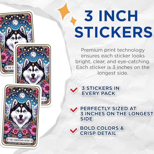 (3 Pack) Siberian Husky Decals - Dog Breed Decal - Floral Laptop Decals - 3 Inches On Longest Side - Easy Peel & Apply - Made in USA - 3MCS4076