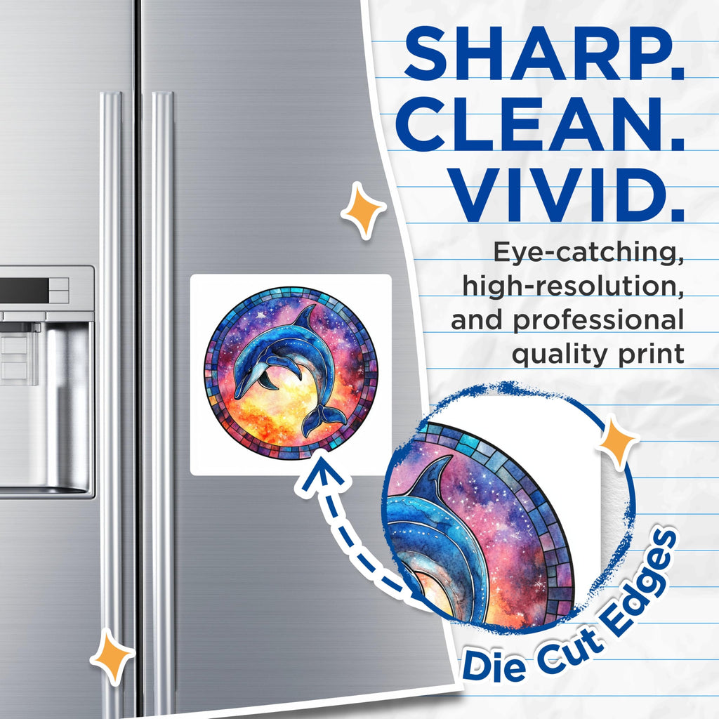 (2 Pack) Dolphin Galaxy Magnets - Celestial Ocean Decor - Watercolor Marine Life Fridge Magnet - 5 Inches On Longest Side - Thick Durable Magnet - Made in USA - MAG30793