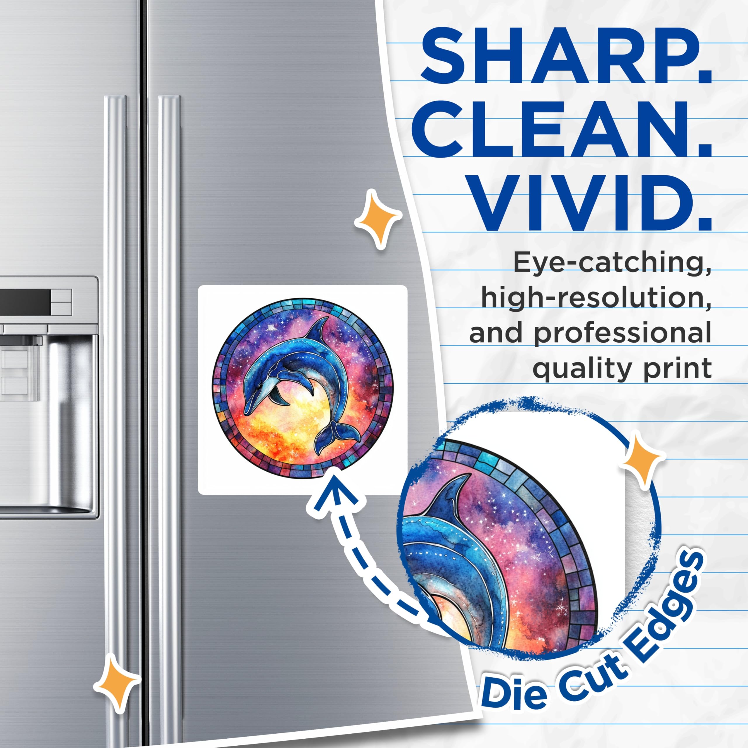 (2 Pack) Dolphin Galaxy Magnets - Celestial Ocean Decor - Watercolor Marine Life Fridge Magnet - 5 Inches On Longest Side - Thick Durable Magnet - Made in USA - MAG30793