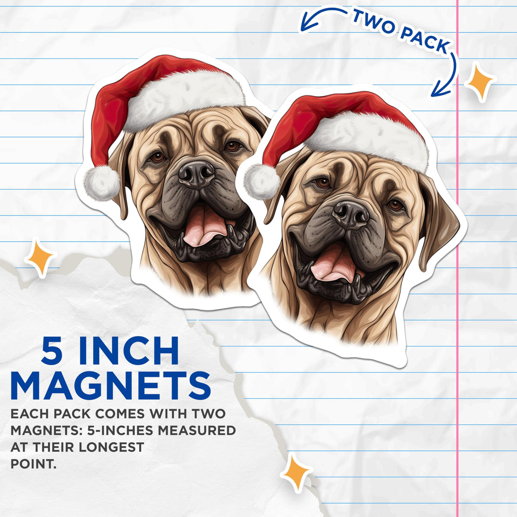 (2 Pack) Christmas Mastiff Magnets - Santa Dog Lover Decor - Holiday Refrigerator Magnets - 5 Inches On Longest Side - Thick Durable Magnet - Made in USA - MAG29602