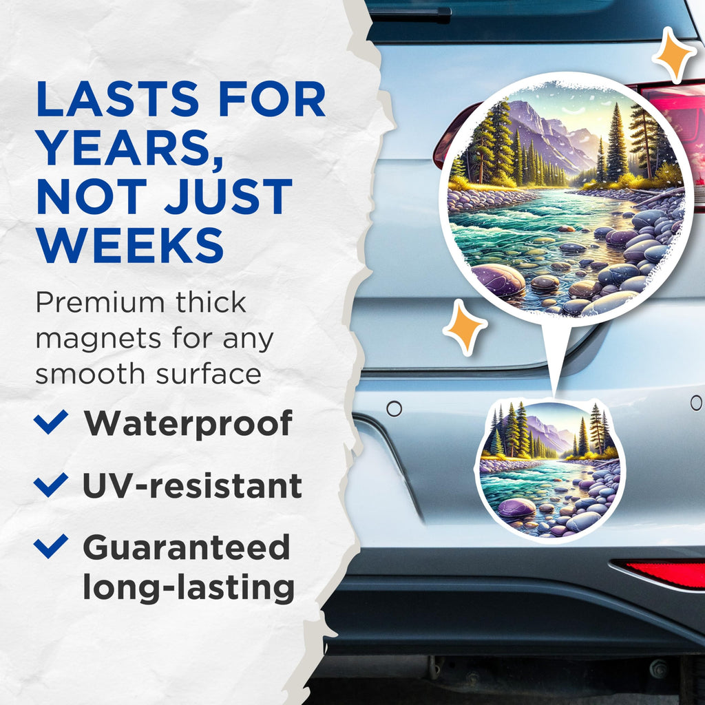 (2 Pack) River Scene Magnets - Mountain Landscape Decor - Nature Scenery Art - 5" On Longest Side - Premium Magnet - for Cars, Refrigerators, Toolboxes, Lockers - Made in USA - MAG17176