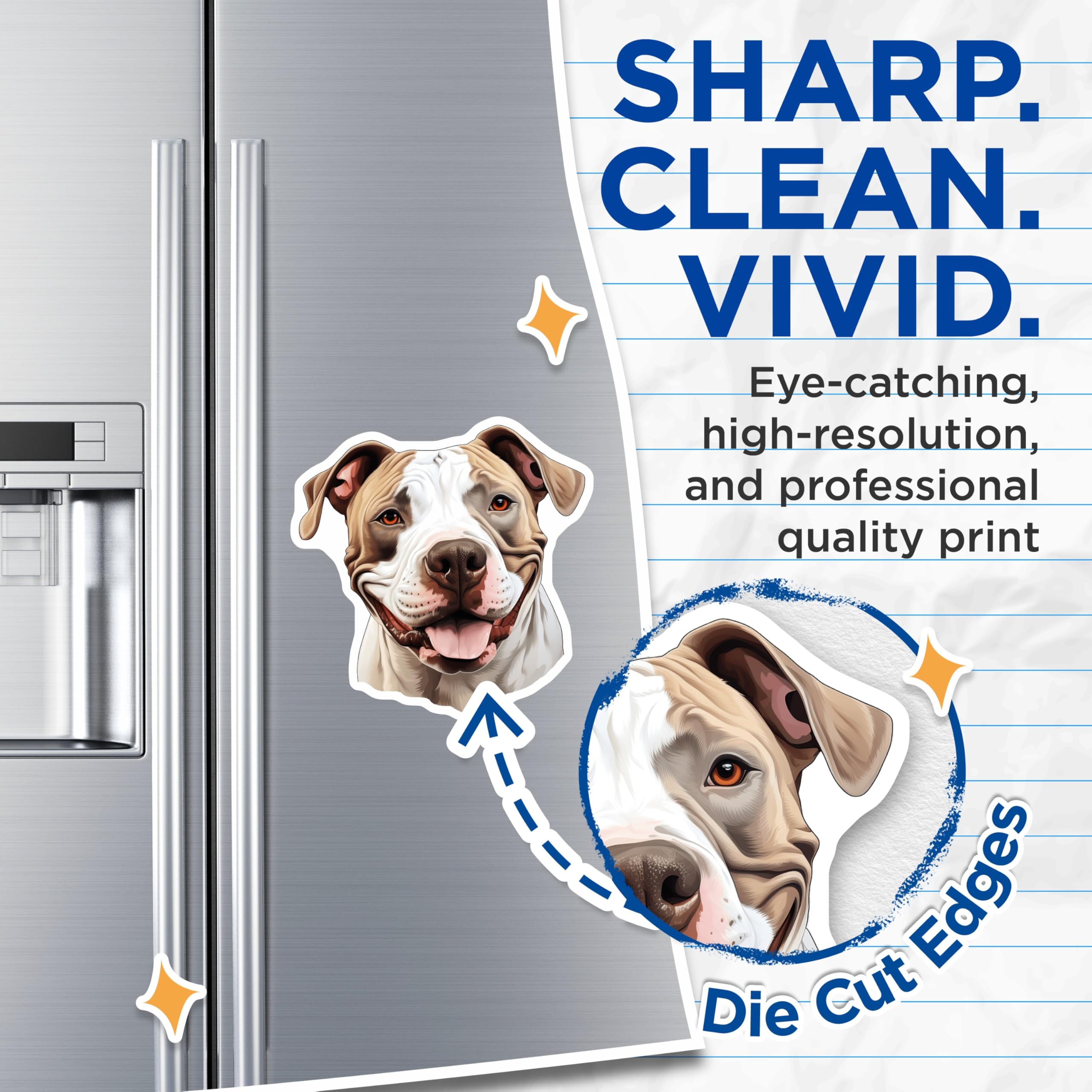 (2 Pack) Happy Pitbull Magnets - Smiling Dog Lover Decor - Pet Owner Kitchen Accessories - Animal Art Fridge Home Locker - 5 Inches On Longest Side - Thick Durable Magnet - Made in USA - MAG25671