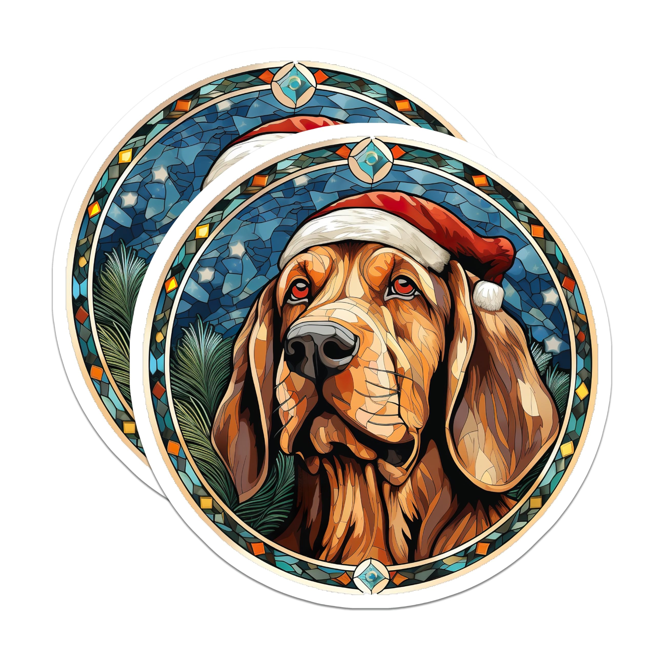 (2 Pack) Bloodhound Christmas Magnets - Stained Glass Dog Decor - Pet Lover Holiday Stocking Stuffer - 5 Inches On Longest Side - Thick Durable Magnet - Made in USA - MAG29338