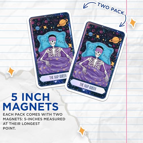 (2 Pack) Sleep Decor Magnet - Funny Sleep Quotes - Quirky Decor - Skeleton Art - 5" On Longest Side - Sticks to Smooth Flat Surfaces - Made in USA - MAG9998