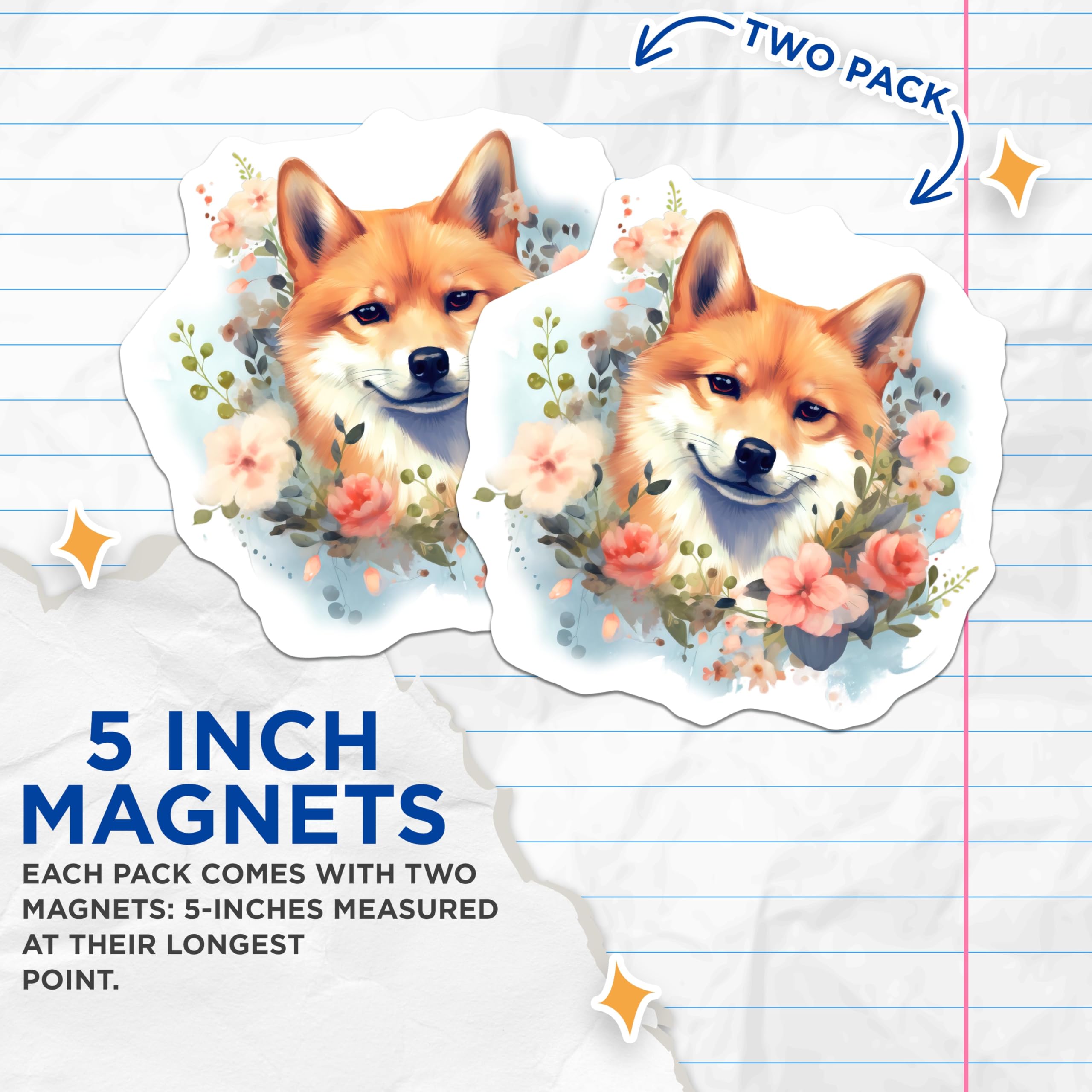 (2 Pack) Whimsical Fox Magnets - Floral Animal Decor - Aesthetic Refrigerator Magnets - 5 Inches On Longest Side - Thick Durable Magnet - Made in USA - MAG30279