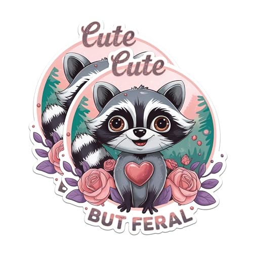 (2 Pack) Cute Raccoon Stickers - Adorable Animal Stickers - Fun Raccoon Decals - 5" On Longest Side - Sticks to Any Smooth Flat Surface - Made in USA - BMCS2912
