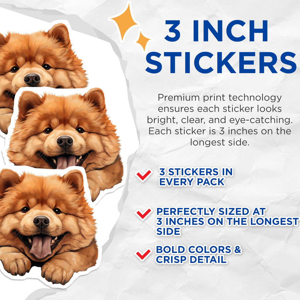 (3 Pack) Chow Chow Dog Decals - Cute Puppy - Laptop Decal - 3 Inches On Longest Side - Easy Peel & Apply - Made in USA - 3MCS8696