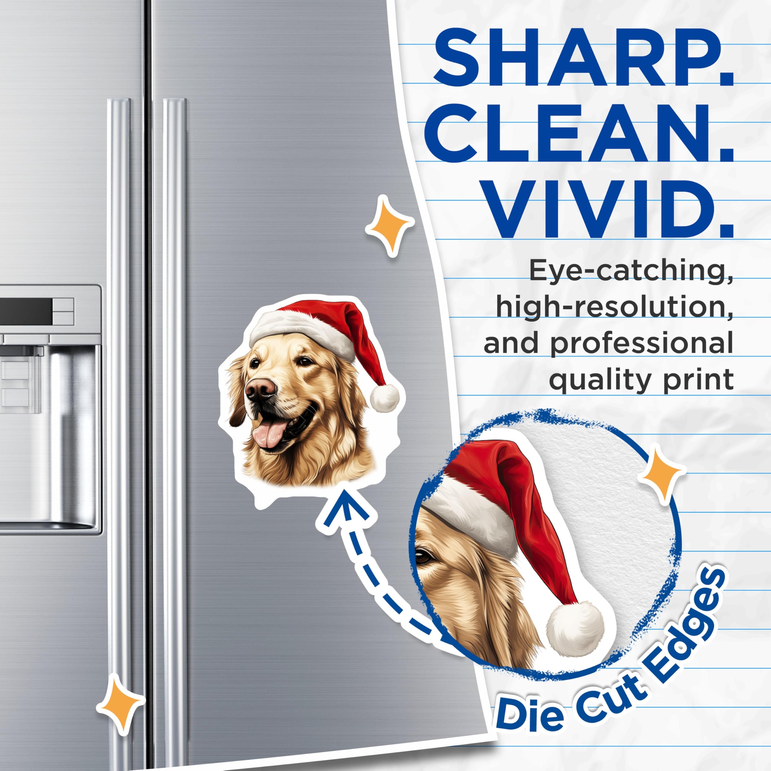 (2 Pack) Golden Retriever Christmas Magnets - Dog Holiday Decor - Pet Lover Winter Accessories - 5 Inches On Longest Side - Thick Durable Magnet - Made in USA - MAG28183