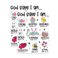 (2 Pack) God Says I Am Magnets - Christian Easter Affirmation Decor - Bible Verse Refrigerator Art - 5 Inches On Longest Side - Thick Durable Magnet - Made in USA - MAG19511