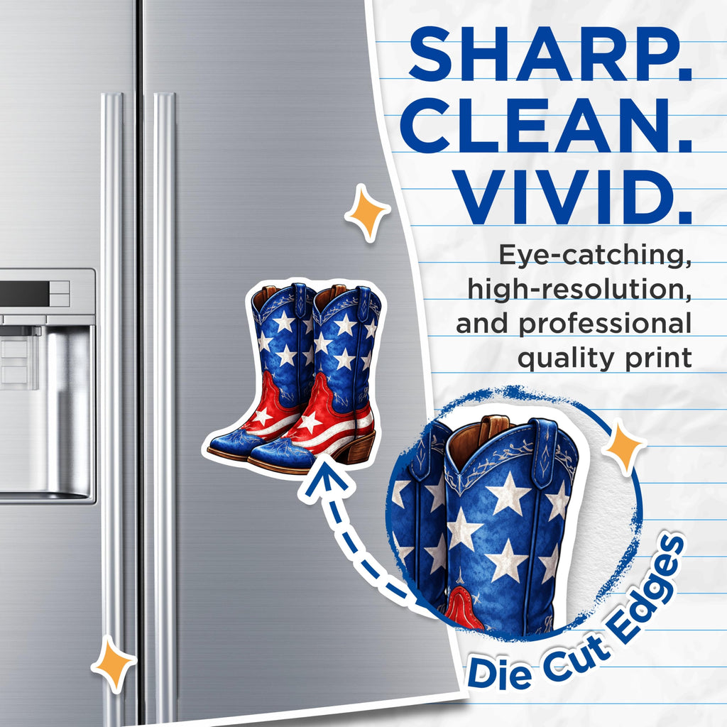 (2 Pack) American Flag Boots Magnets - Patriotic Western Decor - Stars Stripes Refrigerator Accent - 5 Inches On Longest Side - Thick Durable Magnet - Made in USA - MAG20339