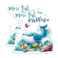 (2 Pack) Ocean Conservation Stickers - More Fish Less Plastic - Environmental Awareness - 5" On Longest Side - Sticks to Smooth Flat Surfaces - Made in USA - BMCS7958