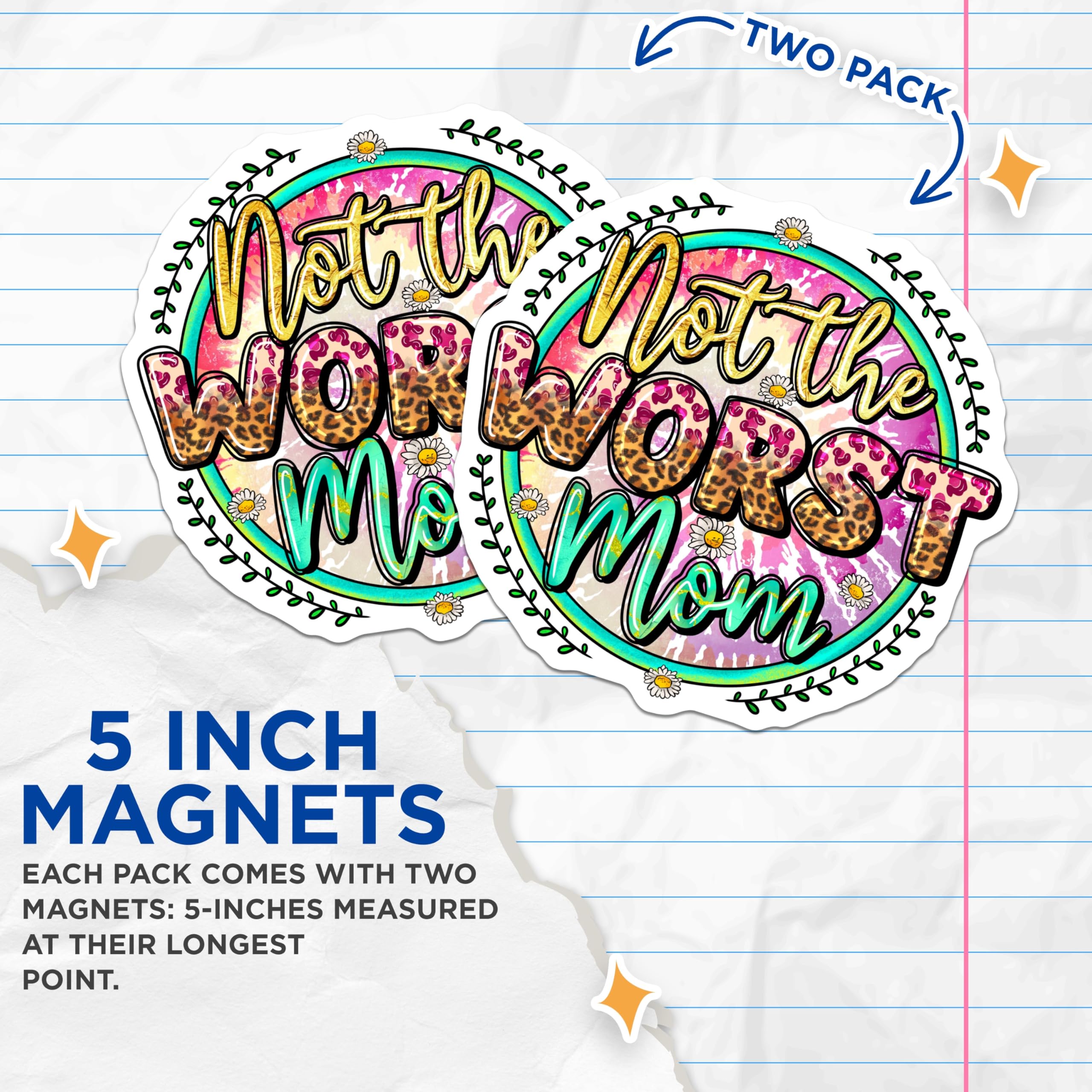 (2 Pack) Not the Worst Mom Magnets - Funny Mom Life Refrigerator Decor - Sarcastic Mother's Day Humor - 5 Inches On Longest Side - Thick Durable Magnet - Made in USA - MAG30326