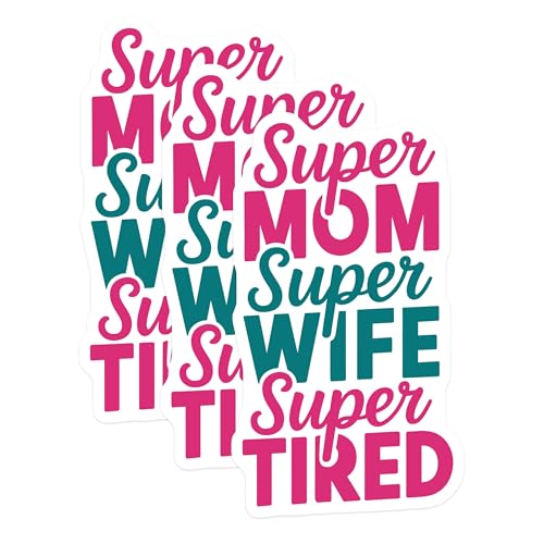 (3 Pack) Super Mom Decals - Super Wife - Super Tired - Laptop Decals- 3 Inches On Longest Side - Easy Peel & Apply - Made in USA - 3MCS5508