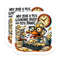 (2 Pack) Funny Work Humor Magnets - 90% Busy 10% Panic - Relatable Office Desk Decor - Cartoon Duck Workplace Gag Statement - 5 Inches On Longest Side - Thick Durable Magnet - Made in USA - MAG21926