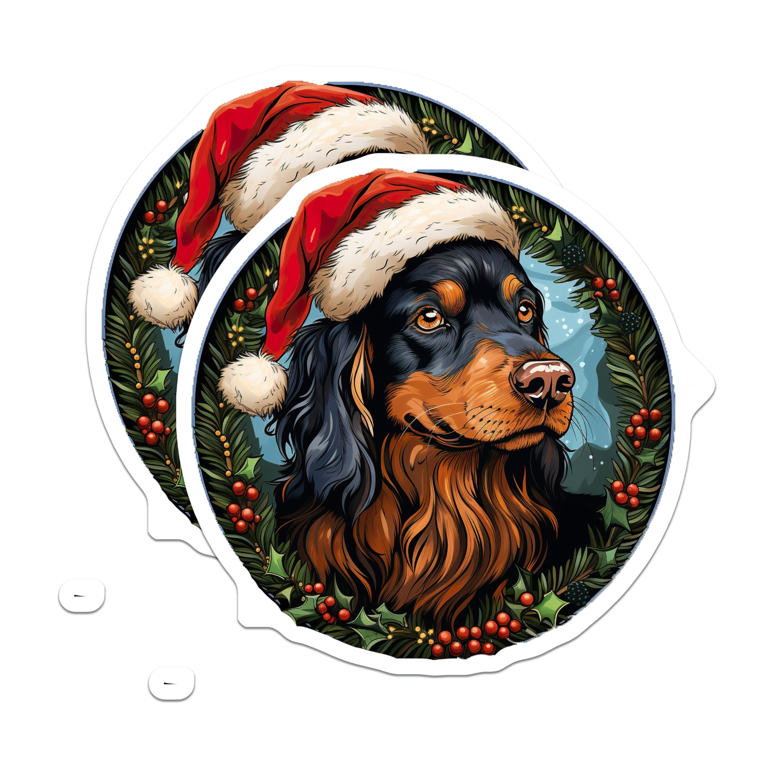 (2 Pack) Festive Dog Magnets - Setter Christmas Decor - Holiday Refrigerator Accessories - 5 Inches On Longest Side - Thick Durable Magnet - Made in USA - MAG30942