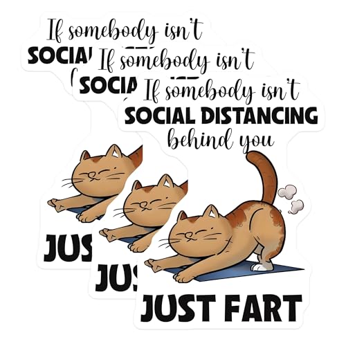 (3 Pack) Social Distancing Cat Decals - Funny Farting Cat - Quarantine Humor - 3 Inches On Longest Side - Easy Peel & Apply - Made in USA - 3MCS6495