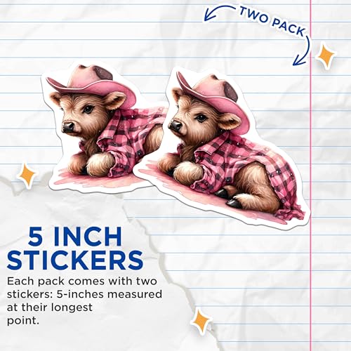 (2 Pack) Cute Cow Stickers - Western Theme Stickers - Farm Animal Stickers - 5" On Longest Side - Sticks to Any Smooth Flat Surface - Made in USA - BMCS3609