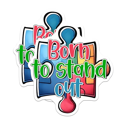 (2 Pack) Born to Stand Out Stickers - Inspirational Puzzle Piece Stickers - Motivational Quote Stickers - 5" On Longest Side - Sticks to Any Smooth Flat Surface - Made in USA - BMCS3198