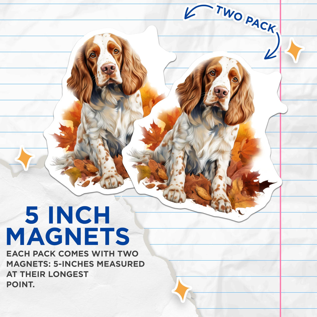 (2 Pack) Springer Spaniel Dog Magnets - Autumn Leaves Decor - Pet Owner Animal Lover - 5 Inches On Longest Side - Thick Durable Magnet - Made in USA - MAG29773