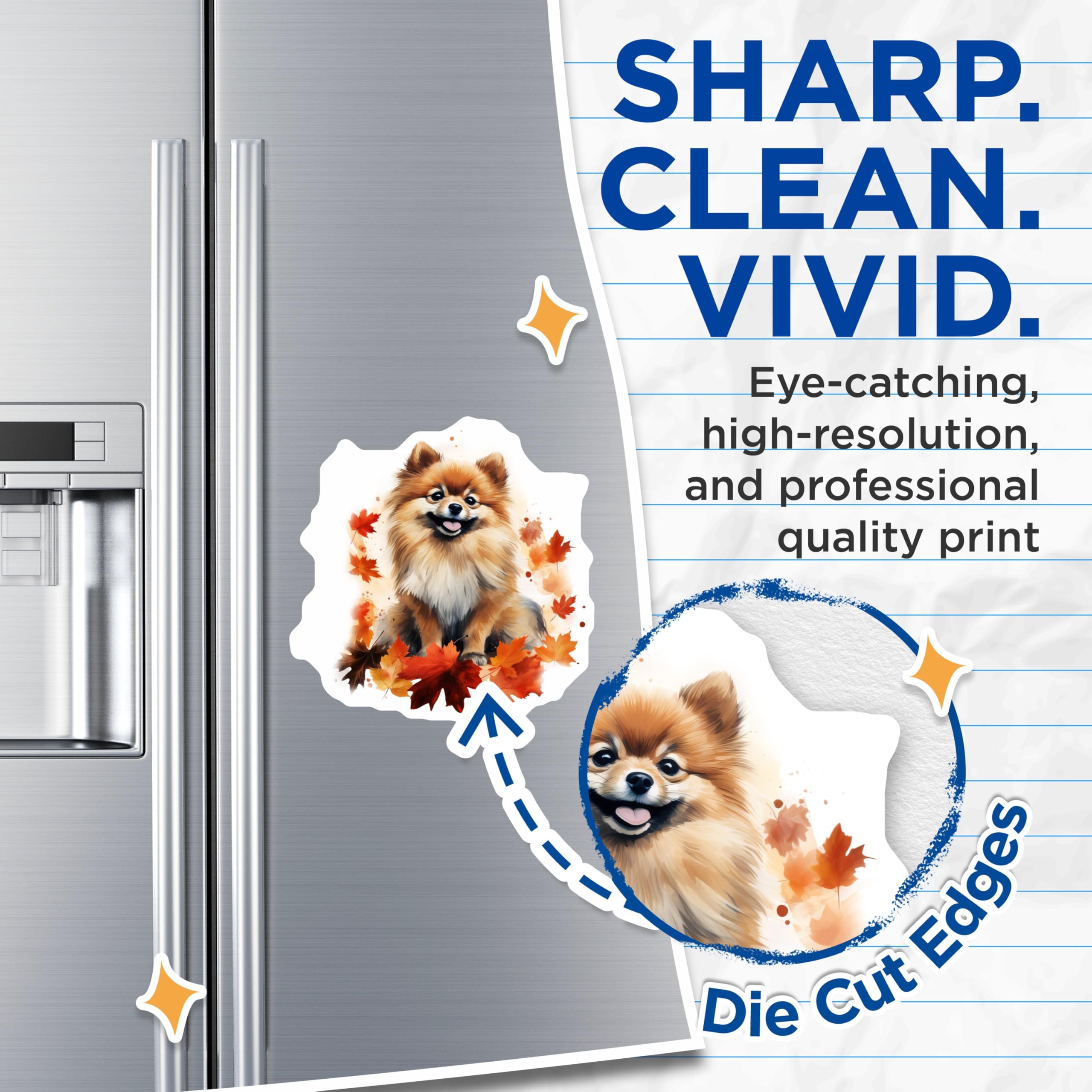 (2 Pack) Adorable Pomeranian Dog Magnets - Fluffy Puppy Autumn Leaves Decor - Fall Season Pet Lover Refrigerator Accessory - 5 Inches On Longest Side - Thick Durable Magnet - Made in USA - MAG23776