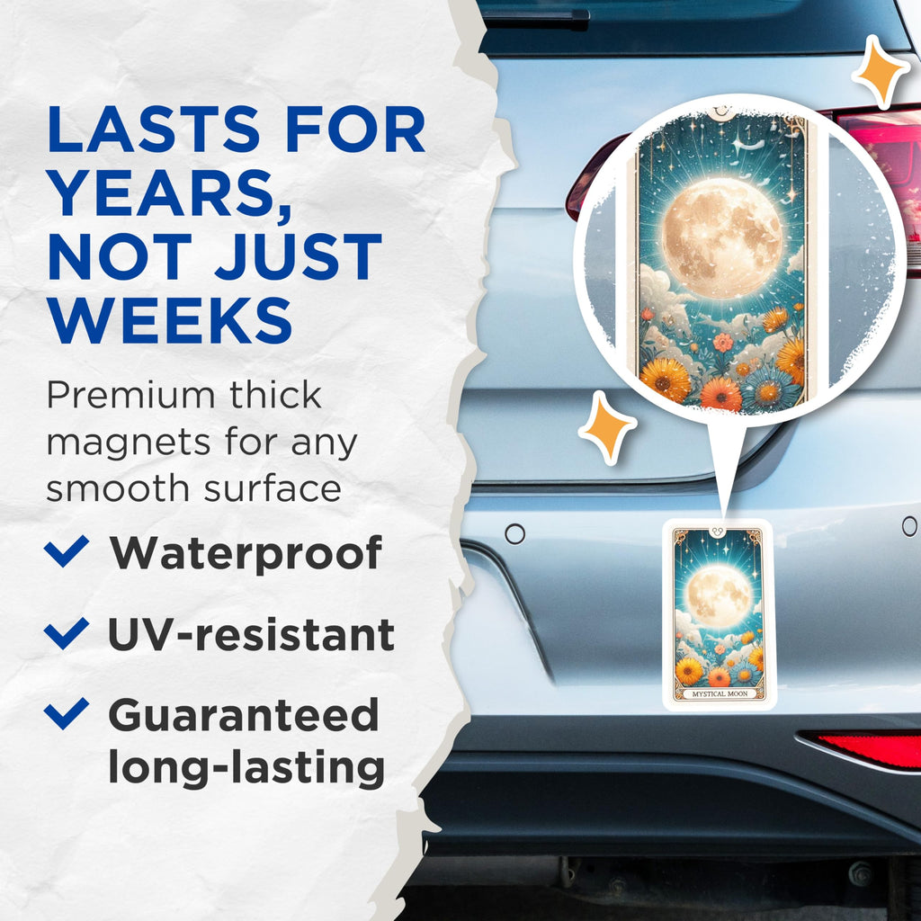 (2 Pack) Mystical Moon Magnets - Tarot Card Art Design - Celestial Flowers Aesthetic Decor - 5 Inches On Longest Side - Thick Durable Magnet - Made in USA - MAG21713