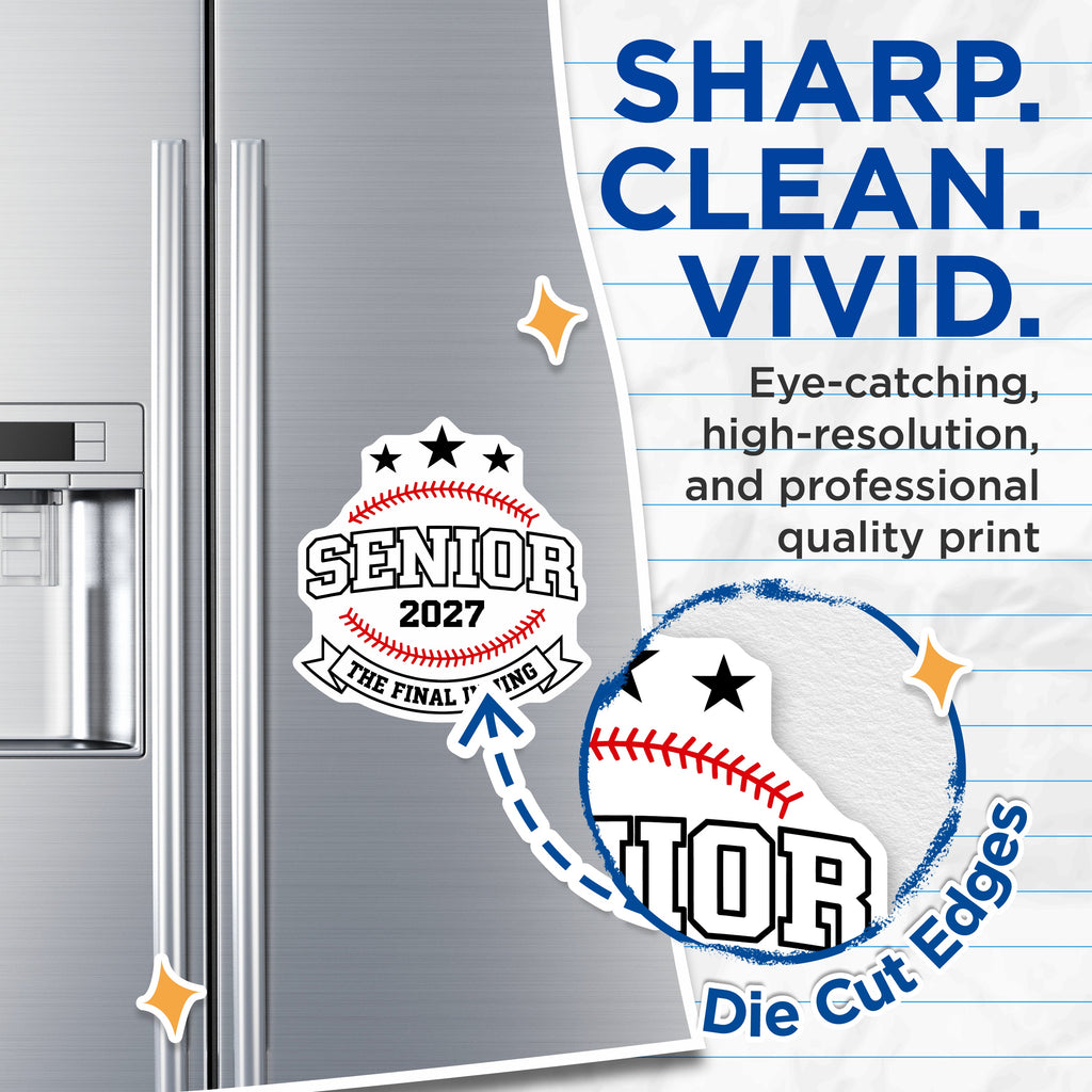 (2 Pack) Senior 2027 Magnets - Class of 2027 Baseball Player - Final Inning High School Graduate Team Sports - 5 Inches On Longest Side - Thick Durable Magnet - Made in USA - MAG37738