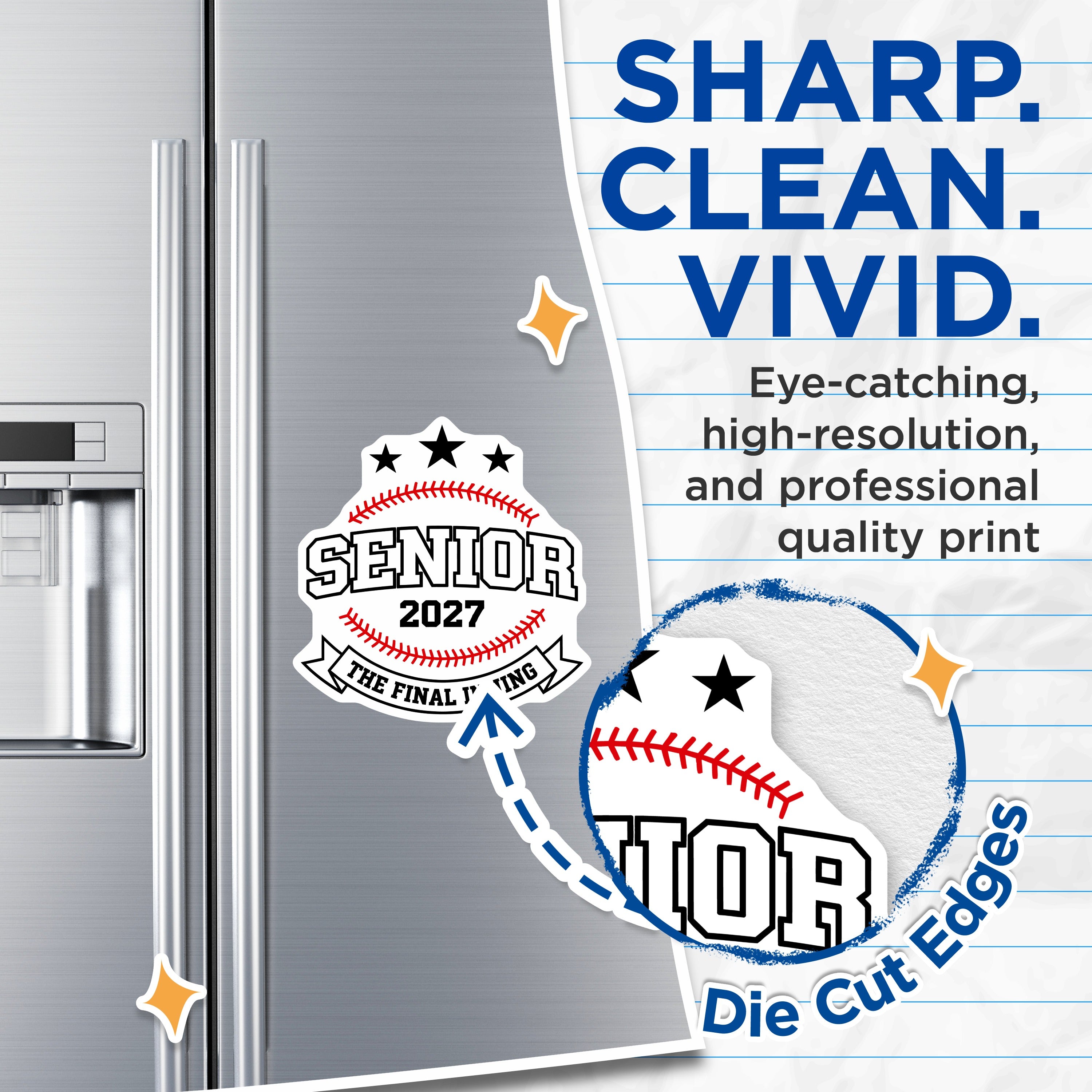 (2 Pack) Senior 2027 Magnets - Class of 2027 Baseball Player - Final Inning High School Graduate Team Sports - 5 Inches On Longest Side - Thick Durable Magnet - Made in USA - MAG37738