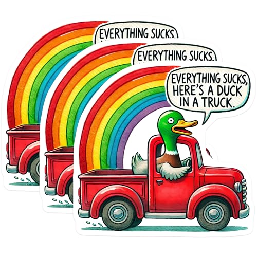 (3 Pack) Duck in A Truck Decals - Funny Car Sticker - Rainbow Laptop Decal - 3 Inches On Longest Side - Easy Peel & Apply - Made in USA - 3MCS4641