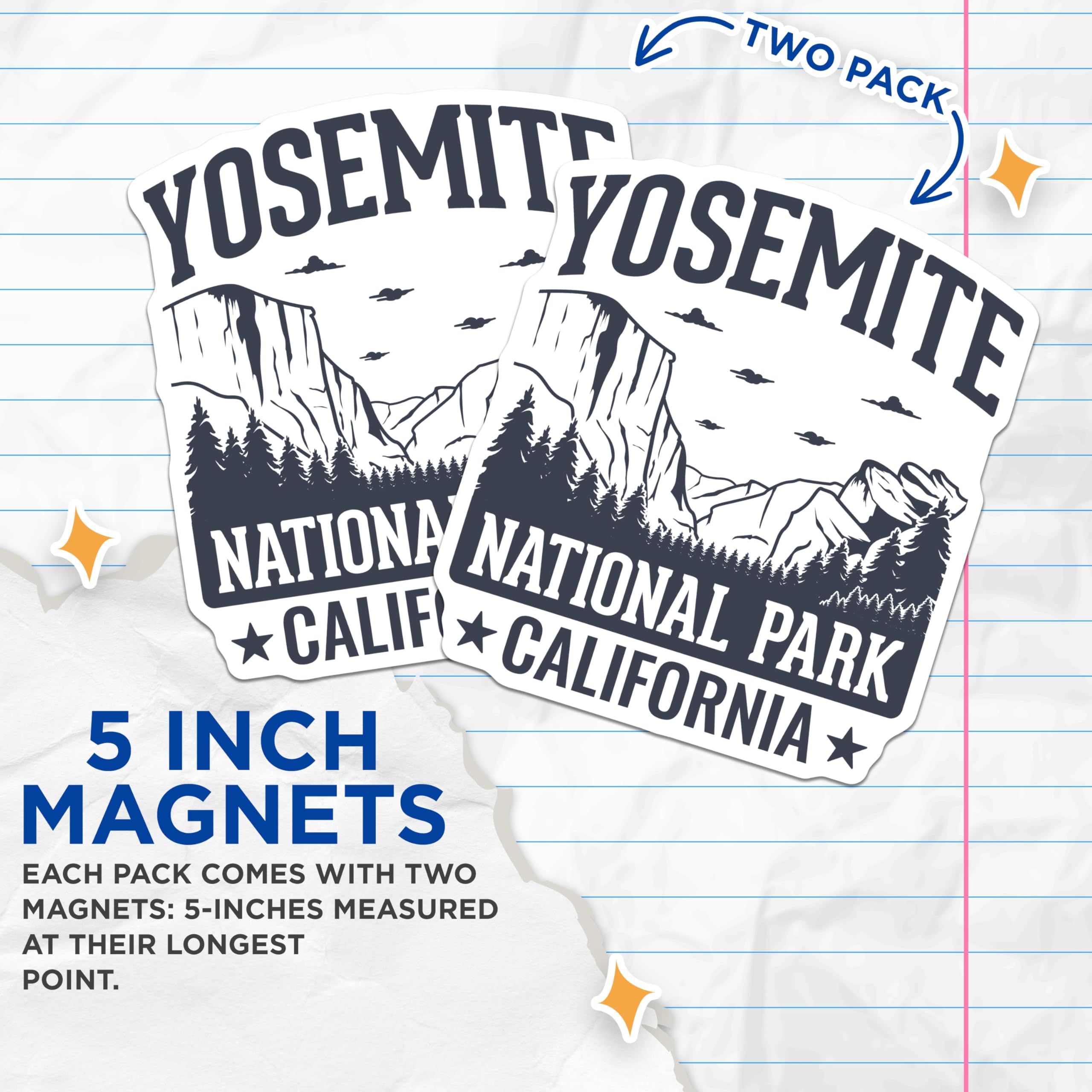 (2 Pack) Yosemite National Park Magnets - California Nature - Scenic Landscape - Travel Souvenir - 5 Inches On Longest Side - Thick Durable Magnet - Made in USA - MAG19015