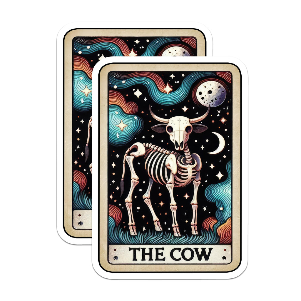 (2 Pack) Skeletal Cow Magnets - Celestial Tarot Art - Mystical Animal Decor - 5 Inches On Longest Side - Thick Durable Magnet - Made in USA - MAG20536