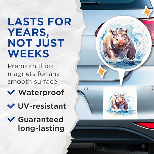 (2 Pack) Hippo Splash Magnets Magnets - Animal Lover Decor - 5" On Longest Side - Made in USA - Sticks to Refrigerators & Metal Surfaces - MAG8703