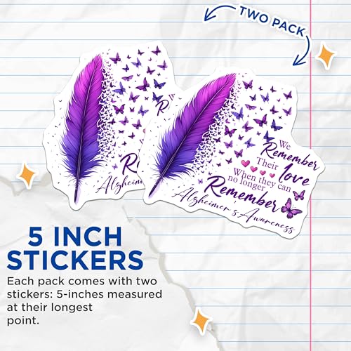 (2 Pack) Alzheimer's Awareness Stickers - Remember Their Love Decal - Inspirational Memory Support Stickers - 5" On Longest Side - Sticks to Smooth Flat Surfaces - Made in USA - BMCS9787
