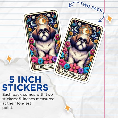 (2 Pack) Shih Tzu Dog Stickers - Cute Animal Stickers - Floral Design Stickers for Laptops Notebooks - 5" On Longest Side - Sticks to Smooth Flat Surfaces - Made in USA - BMCS5306
