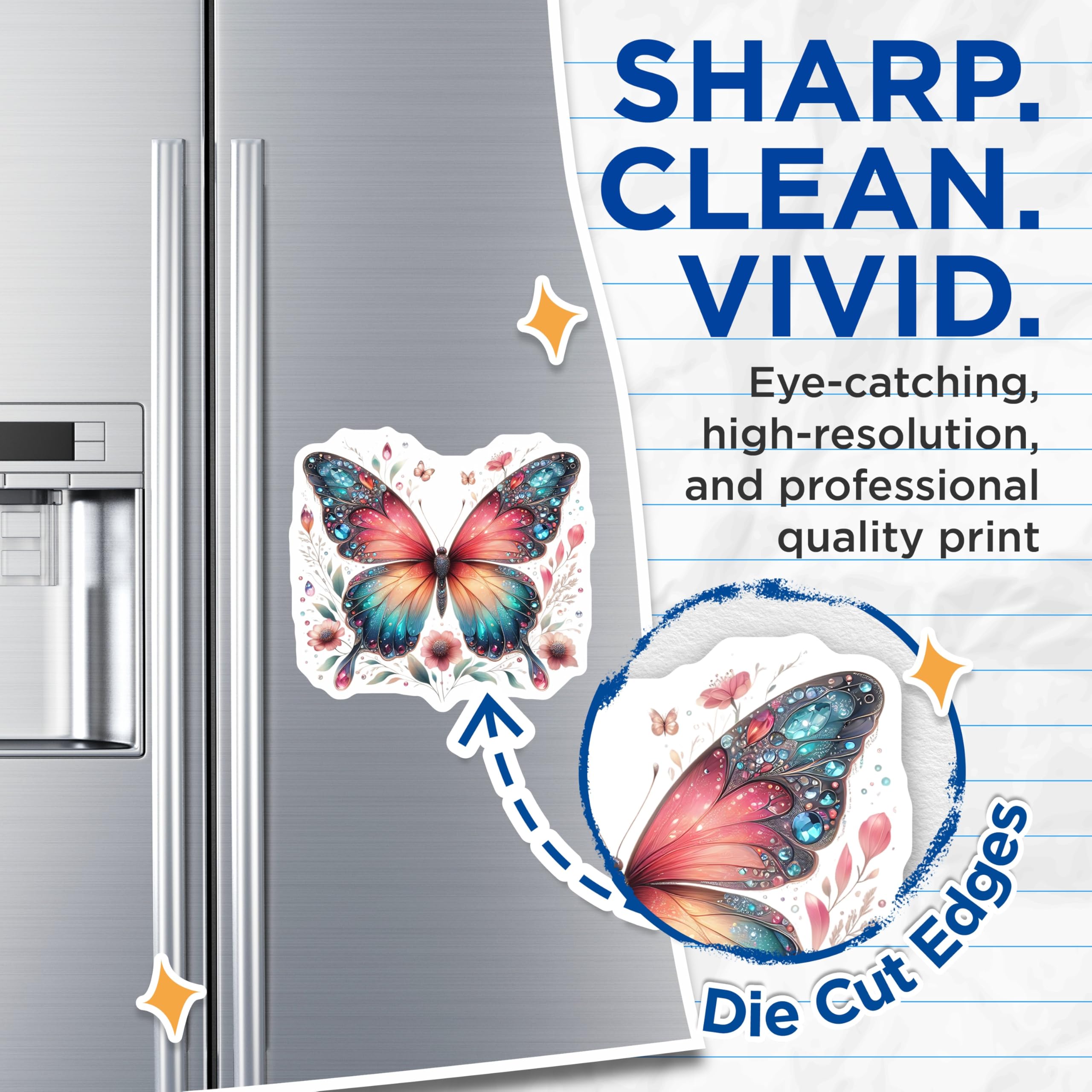 (2 Pack) Butterfly Magnets - Floral Decor - Decorative Magnets - 5" On Longest Side - Premium Magnet - for Cars, Refrigerators, Toolboxes, Lockers - Made in USA - MAG14145