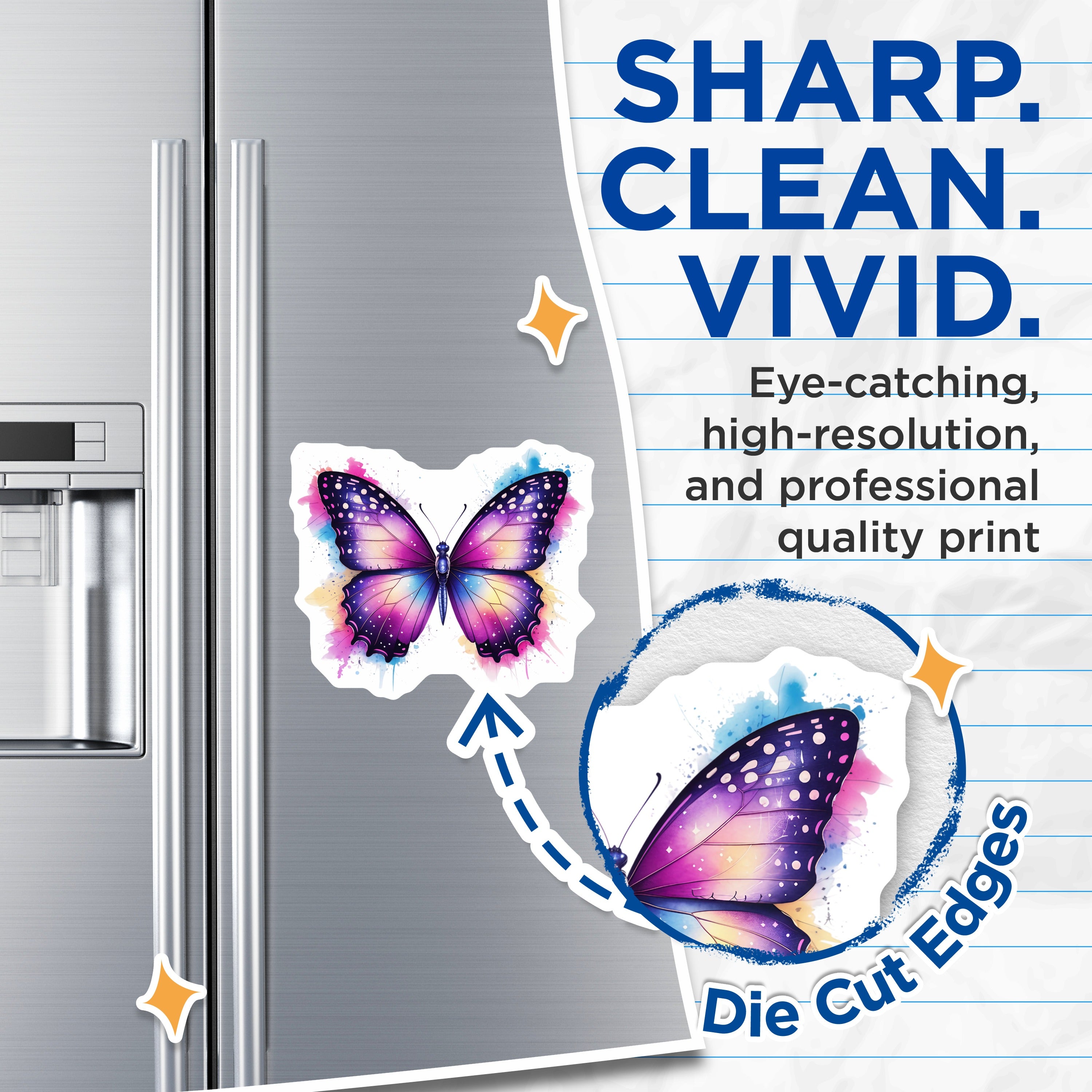 (2 Pack) Celestial Butterfly Magnets - Galaxy Watercolor Art - Aesthetic Fridge Locker Decor - Nature Lover Accents - 5 Inches On Longest Side - Thick Durable Magnet - Made in USA - MAG36358