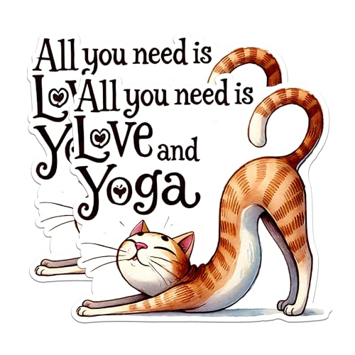 (2 Packs) All You Need is Love and Yoga Cat Stretching Cat Doing Yoga Stickers - Decals - 5 Inches On Longest Side - Premium Vinyl Decal - Sticks to Any Smooth Flat Surface - Made in USA - BMCS2423