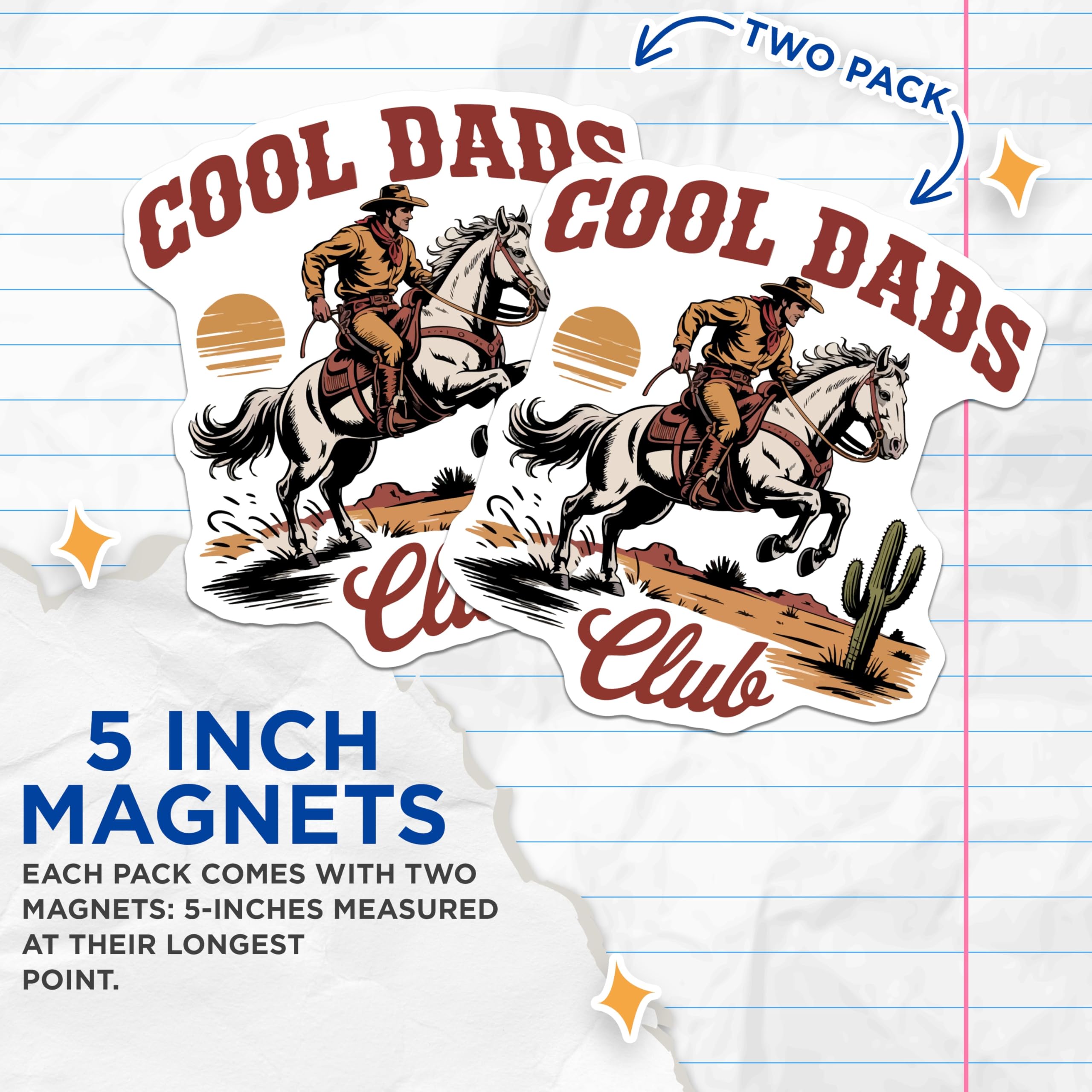 (2 Pack) Cool Dads Club Magnets - Western Cowboy Horse - Father Ranch Decor - 5 Inches On Longest Side - Thick Durable Magnet - Made in USA - MAG22788