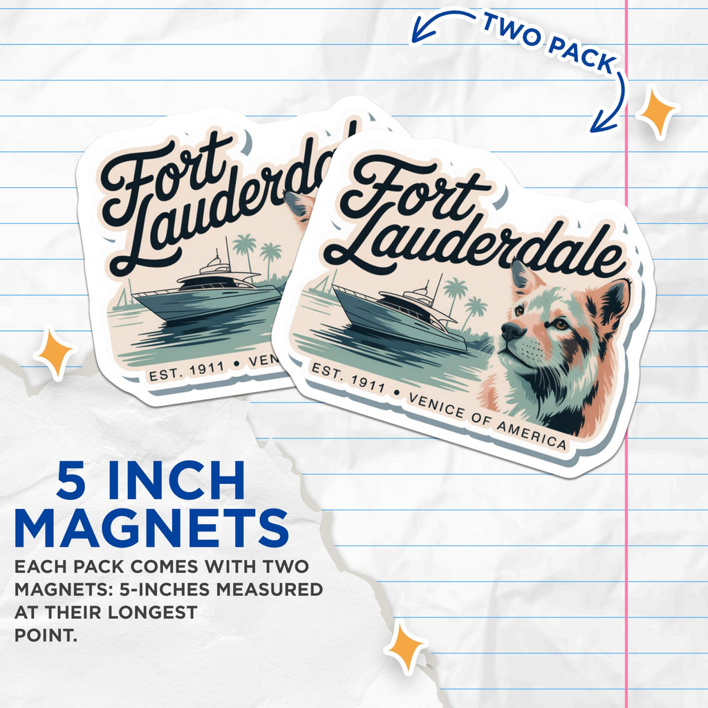 (2 Pack) Fort Lauderdale Magnets - Venice of America - Coyote Design - 5" On Longest Side - Premium Magnet - for Cars, Refrigerators, Toolboxes, Lockers - Made in USA - MAG17556