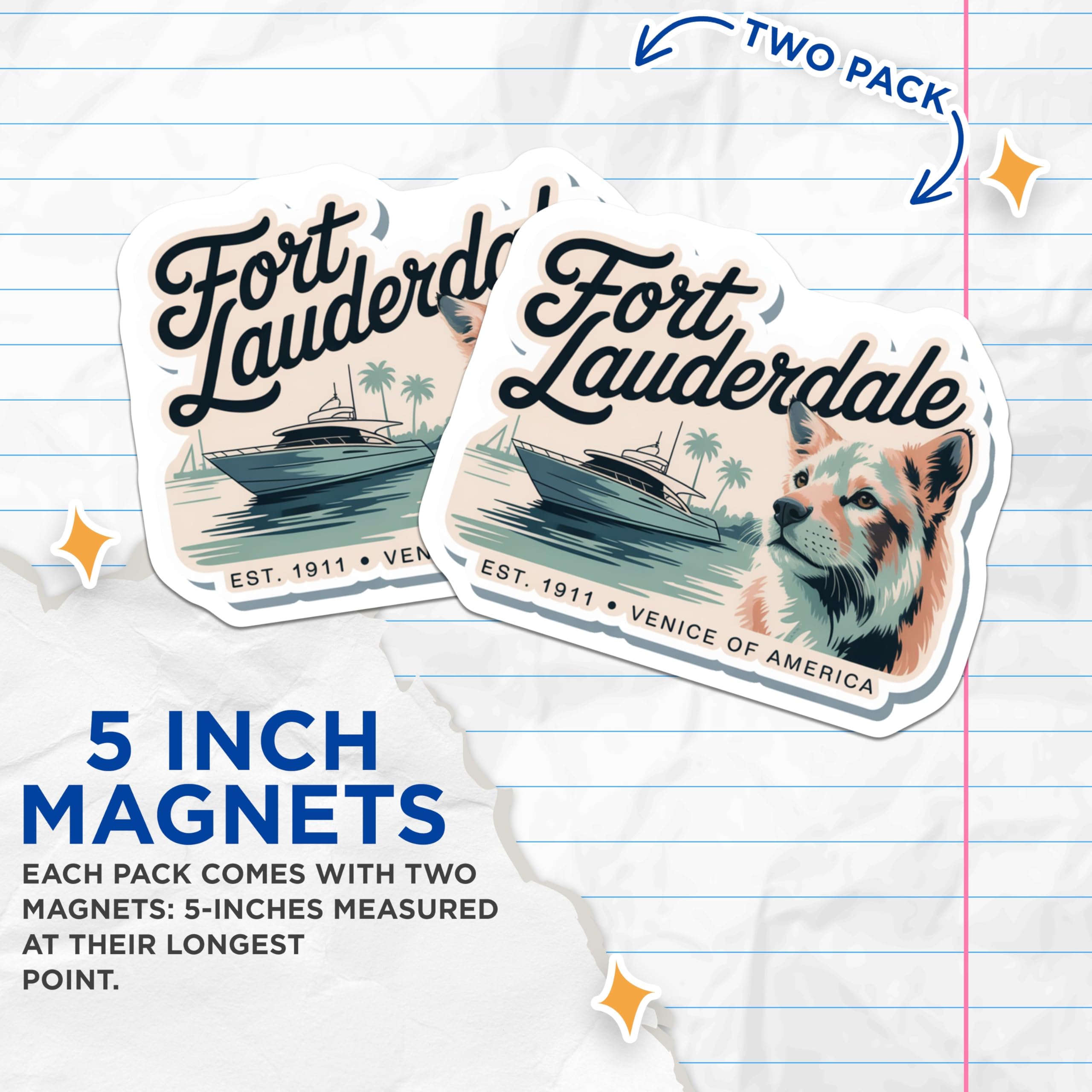 (2 Pack) Fort Lauderdale Magnets - Venice of America - Coyote Design - 5" On Longest Side - Premium Magnet - for Cars, Refrigerators, Toolboxes, Lockers - Made in USA - MAG17556