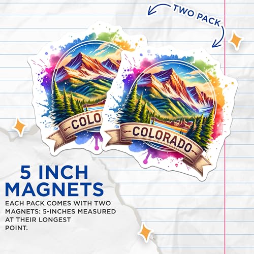 (2 Pack) Colorado Mountains Magnets - Scenic Nature Landscape - Vibrant Mountain Scene - Travel Souvenir - 5" On Longest Side - for Cars, Fridges, Toolboxes - Made in USA - MAG6772