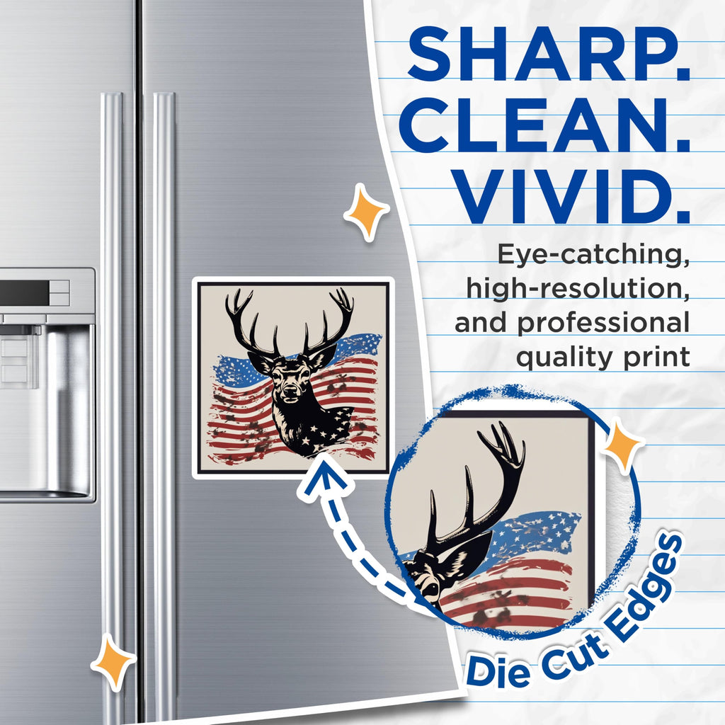 (2 Pack) Patriotic Deer Magnets - American Flag Buck Decor - Hunter Refrigerator Magnets - 5 Inches On Longest Side - Thick Durable Magnet - Made in USA - MAG19697